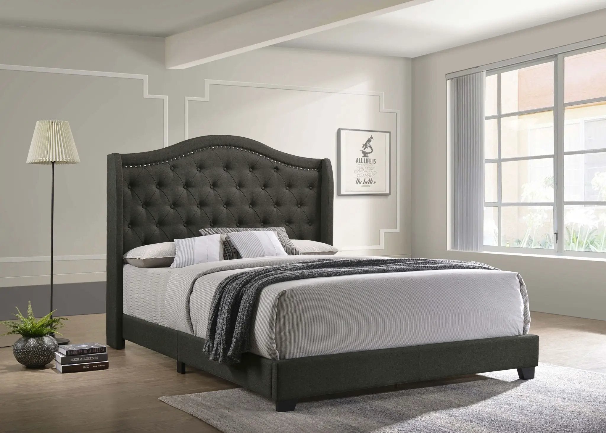 Sonoma Upholstered Queen Wingback Bed Grey by Unique Piece Furniture