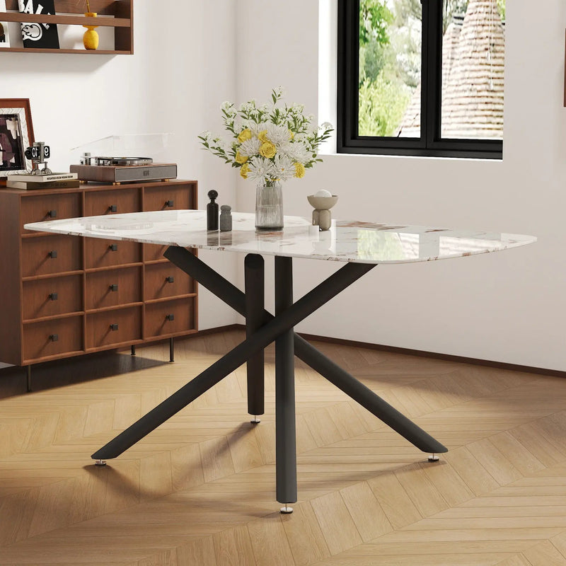 Luxurious Marble Patterned Dining Table With Metal Fork Legs by Unique Piece Furniture