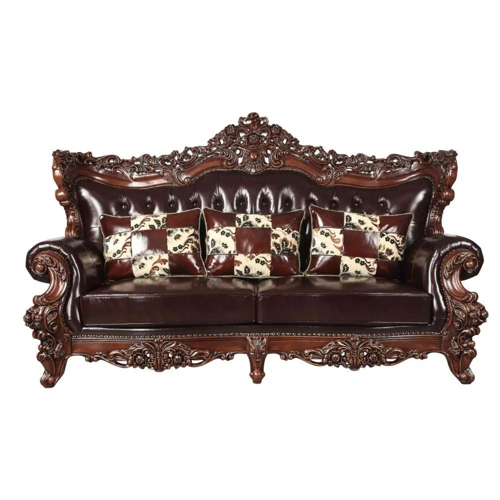 Forsythia - Sofa - Espresso Top Grain Leather Match & Walnut by Unique Piece Furniture