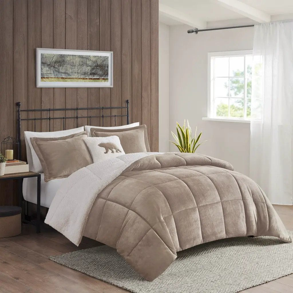 Full/Queen Plush to Sherpa Down Alternative Comforter Set by HouseOfZazla