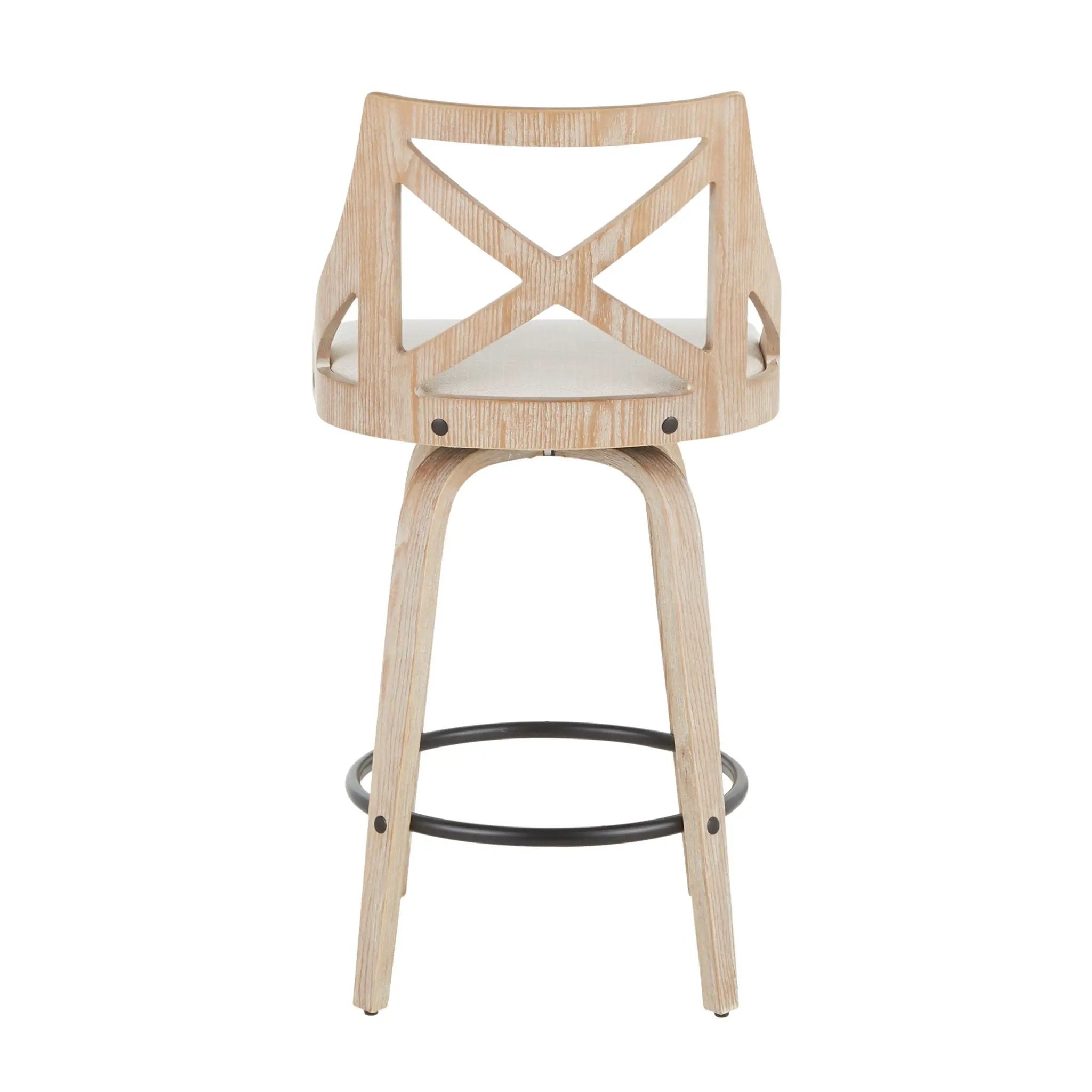 Charlotte - Farmhouse Fixed Height Counter Stool With Swivel (Set of 2) - White Washed / Cream by HouseOfZazla
