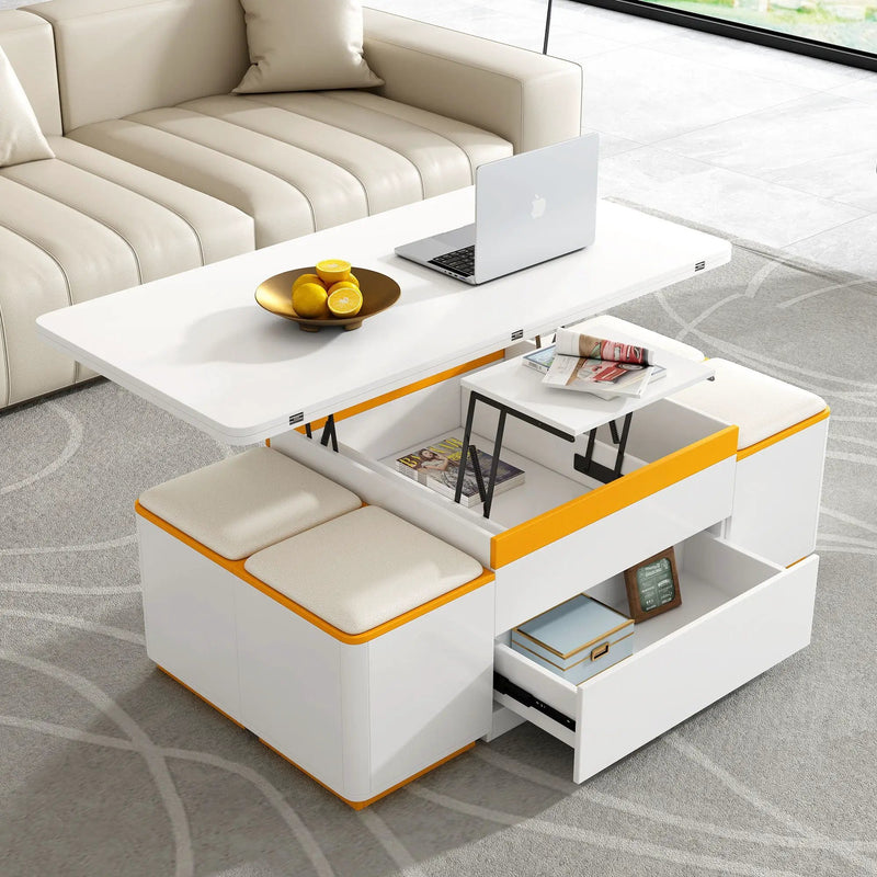 Lift Top Coffee Table With 4 Storage Stools by Unique Piece Furniture