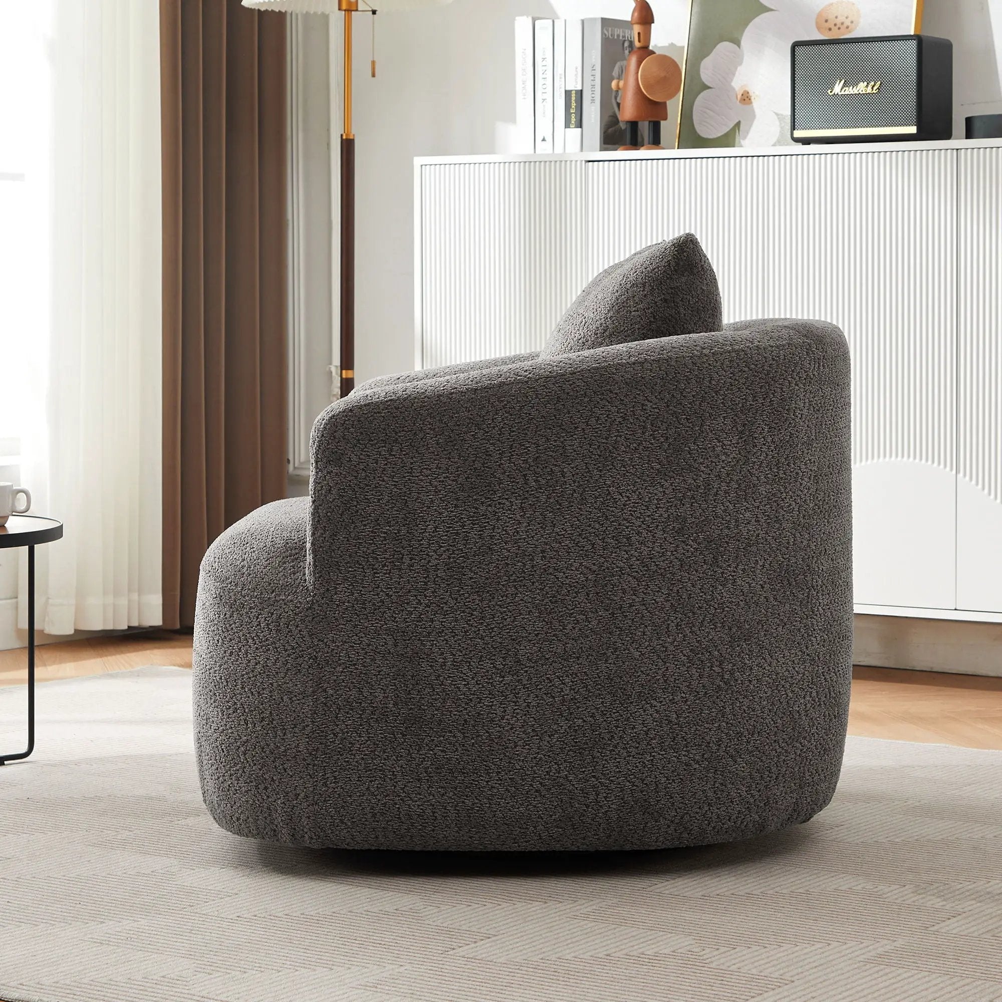 360° Swivel Barrel Sofa Chair With Throw Pillow, Upholstered Accent Chair by HouseOfZazla