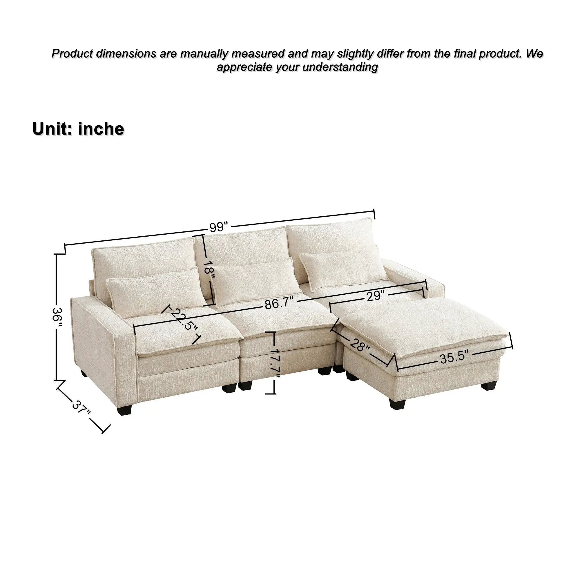 Modern Comfy L Shaped Sectional Sofa With Movable Ottoman by Unique Piece Furniture