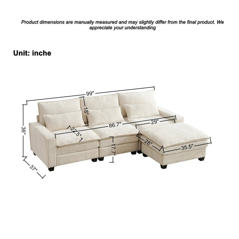 Modern Comfy L Shaped Sectional Sofa With Movable Ottoman by HouseOfZazla