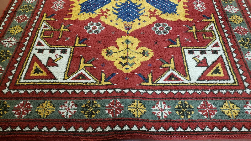Colorful Moroccan Heriz Rug 6x9, Large Central Medallion, Red Yellow Blue by Jewel Rugs