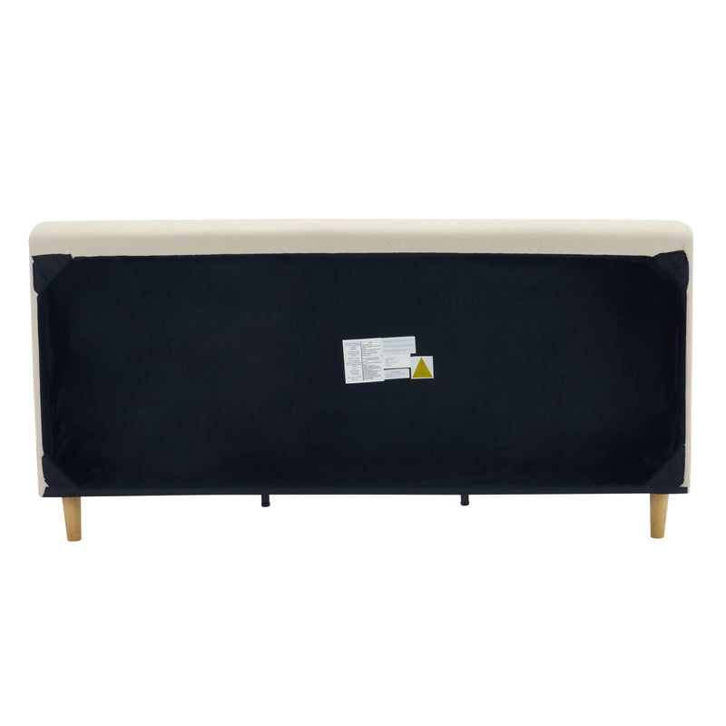 Beige Chunky Headboard Bed Frame with Solid Rubberwood Legs, Cal-King by HouseOfZazla