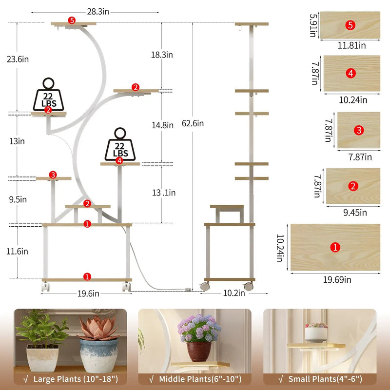 Indoor Plant Stand with Grow Lights - 62" Tall, 8 Tiered Shelf by HouseOfZazla