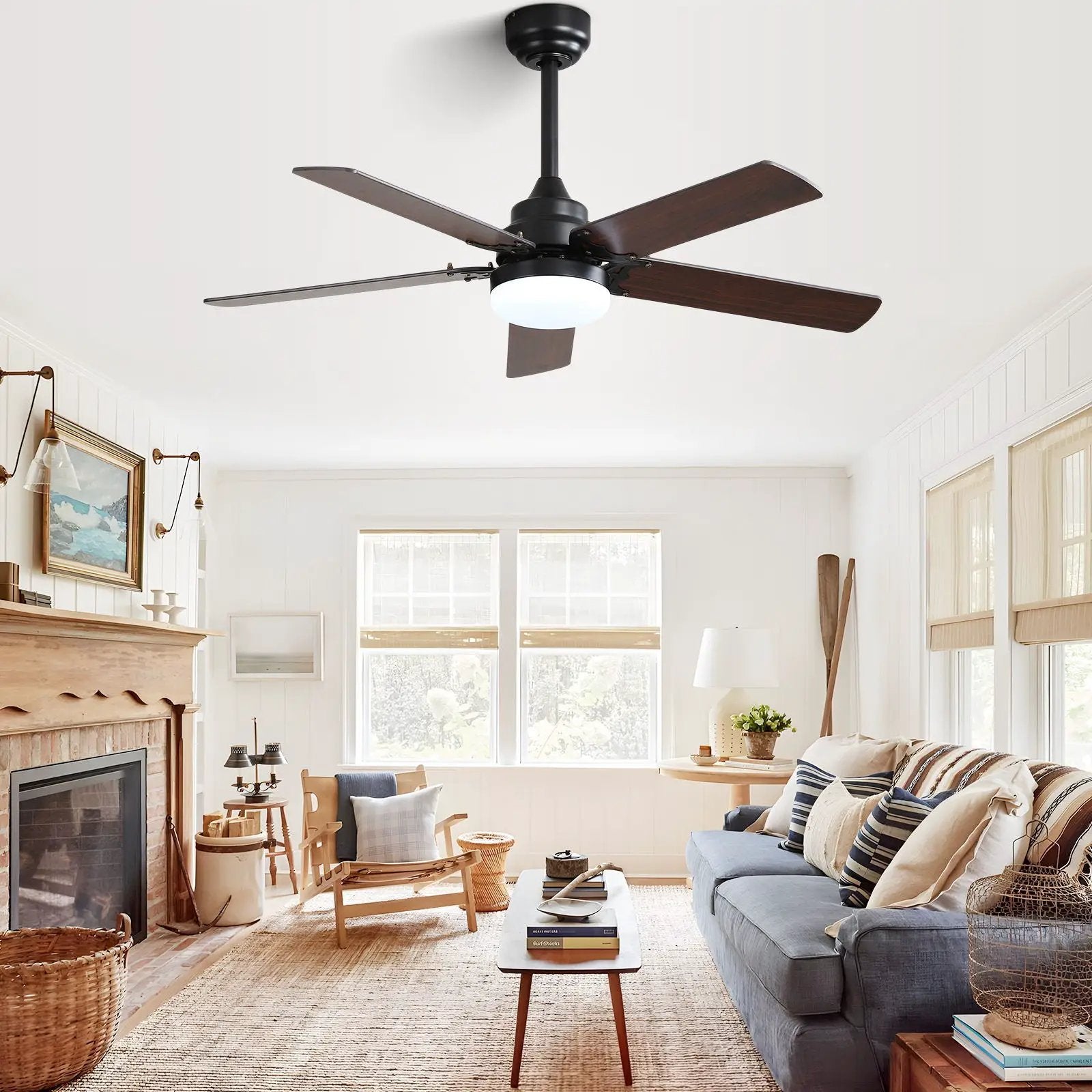 Modern Ceiling Fan With 3 Color Dimmable Light 5 Blades Remote Control Reversible Dc Motor For Bedroom - Black by Unique Piece Furniture