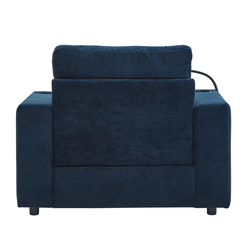 Modern Style Armchair Chaise Lounge Sofa Couch With Movable Storage Ottoman, USB Ports, Cup Holders, Phone Holder, Side Pockets by HouseOfZazla