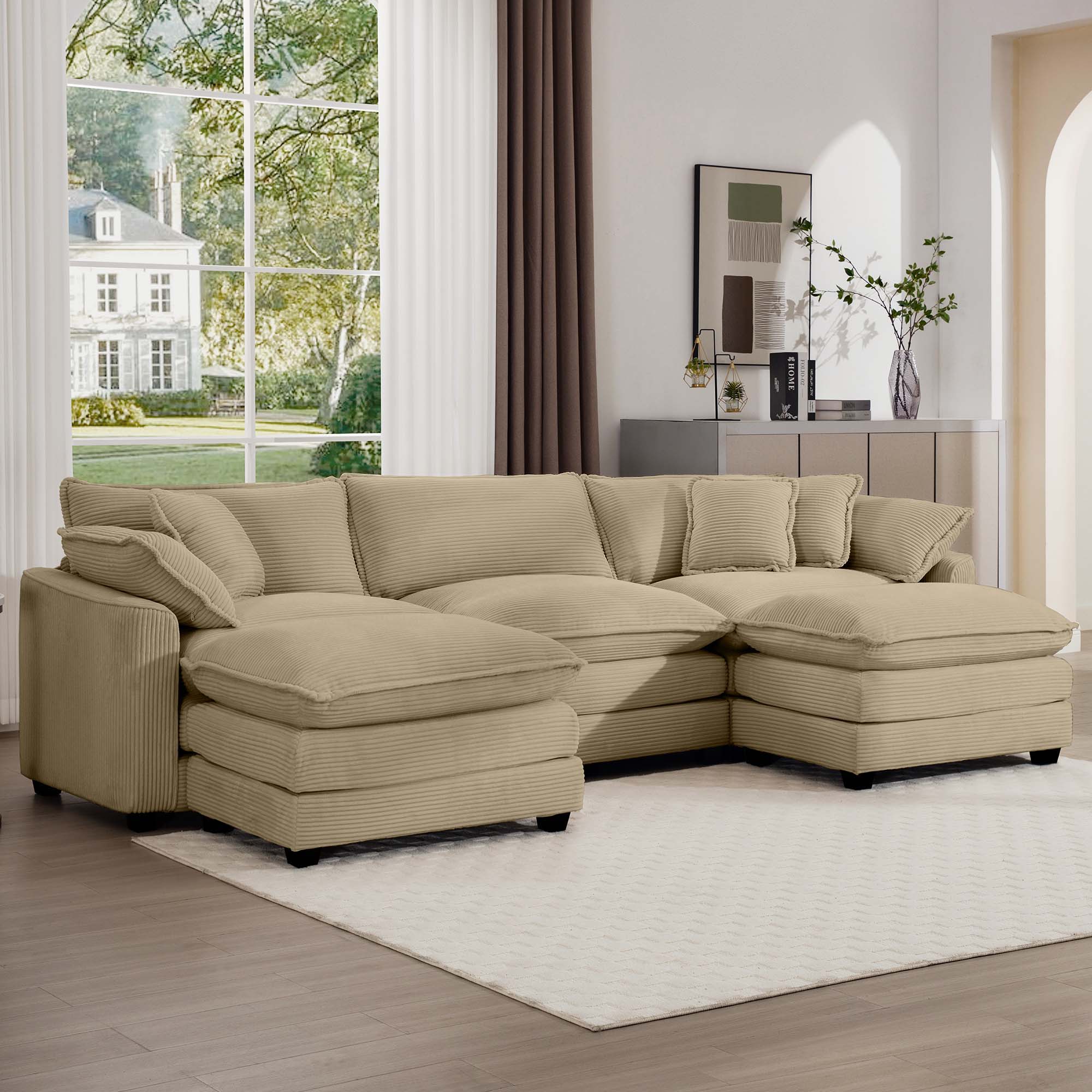 Modern Oversized Modular Cushion Sofa With Ottoman, Low Back, Deep Seating Sofa Set by Unique Piece Furniture