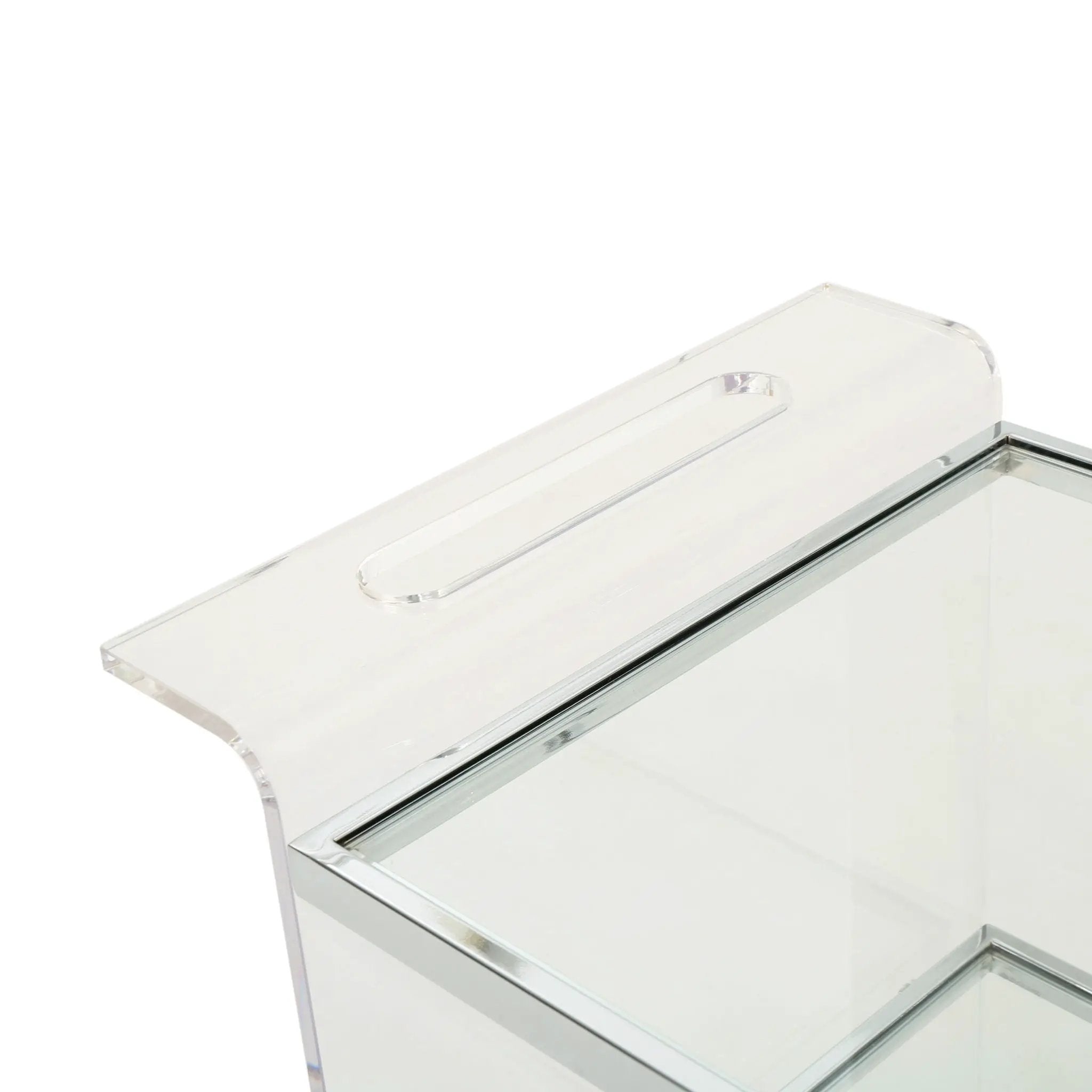 Elegant Acrylic Bar Cart With Tempered Glass Shelves And Rattan Metal Frame - Clear by HouseOfZazla