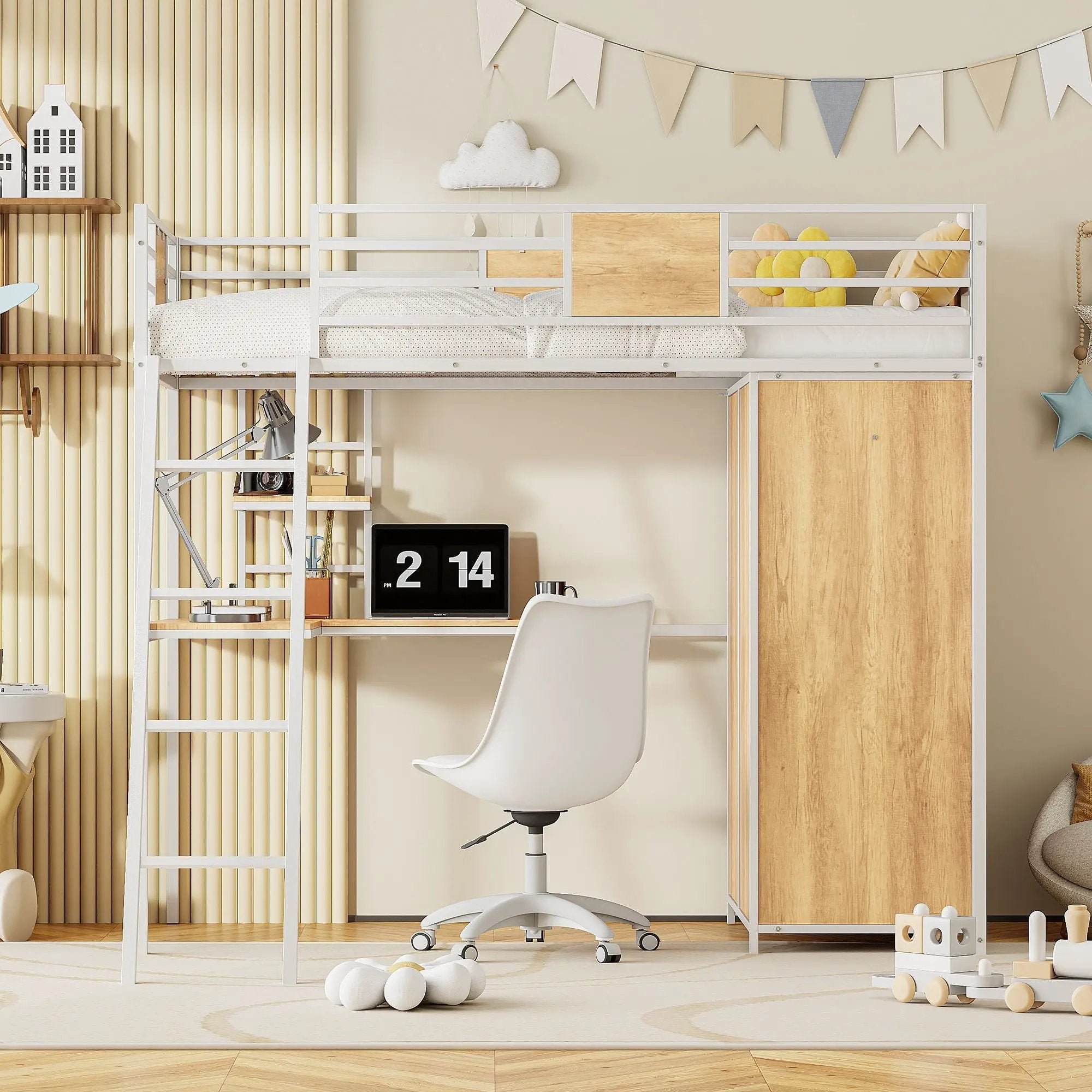 Loft Bed With L Shape Desk And Wardrobe by Unique Piece Furniture