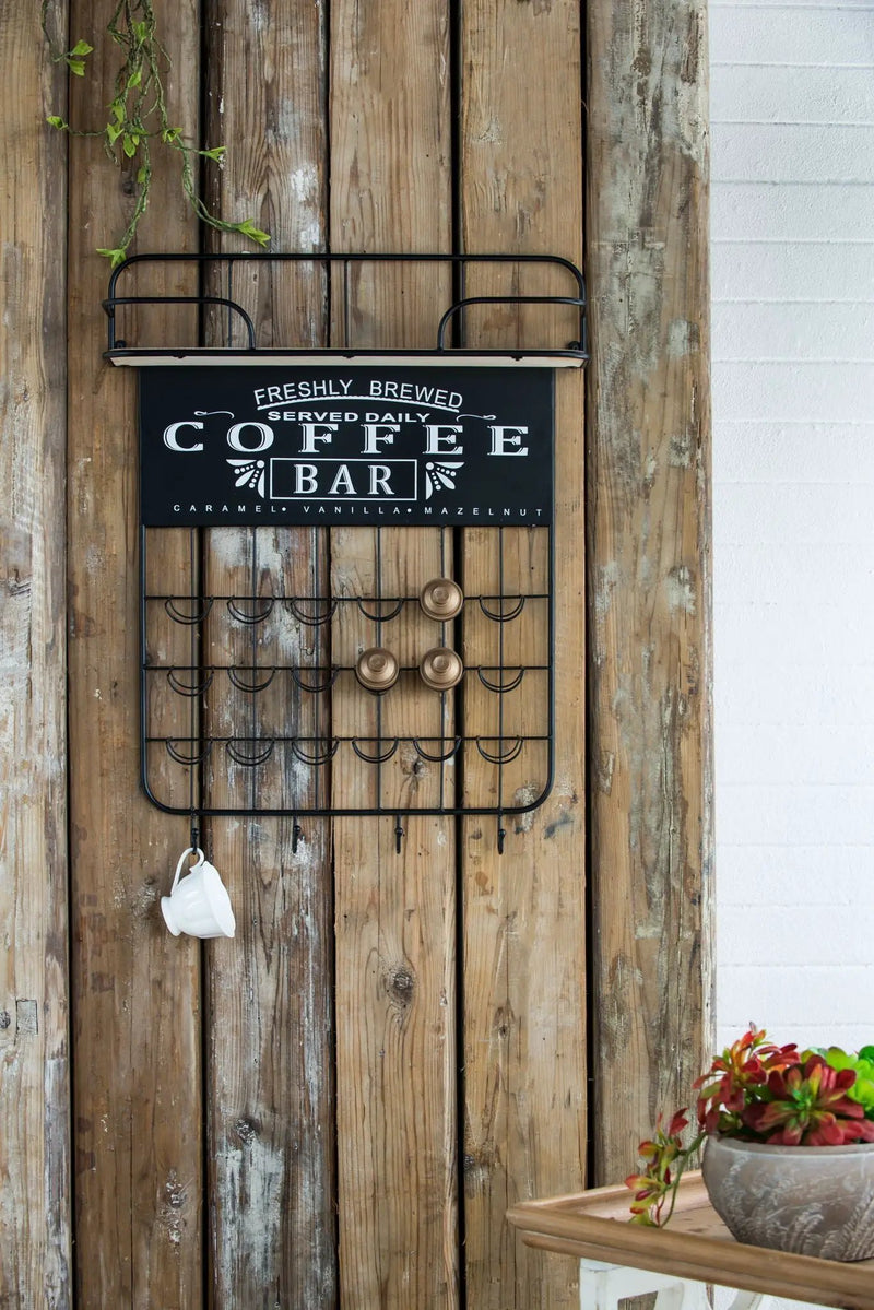 Floating Coffee Bar Shelf With Coffee Pod Holder, Hooks And Storage Shelf - Black by Unique Piece Furniture