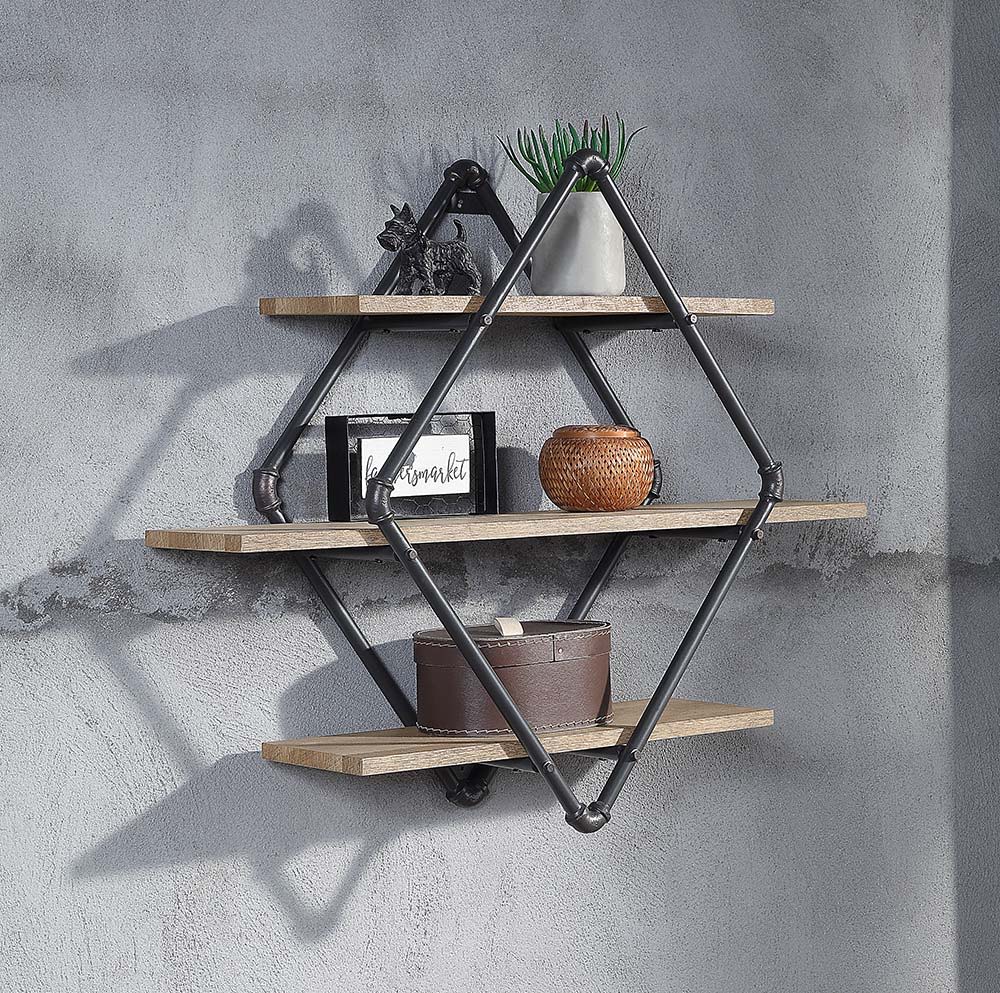 Brantley - 31" Wall Rack With 3 Shelves - Oak & Sandy Black by Unique Piece Furniture