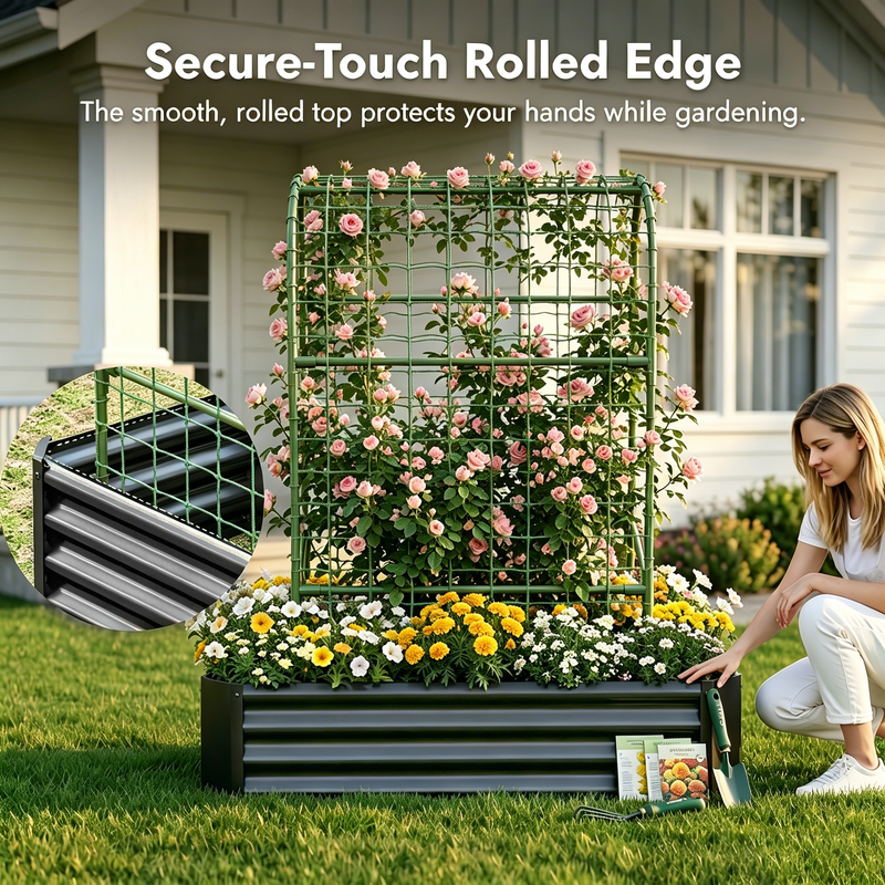 2-in-1 Raised Garden Bed with Trellis - 4x2x1 Ft Outdoor Planter by HouseOfZazla
