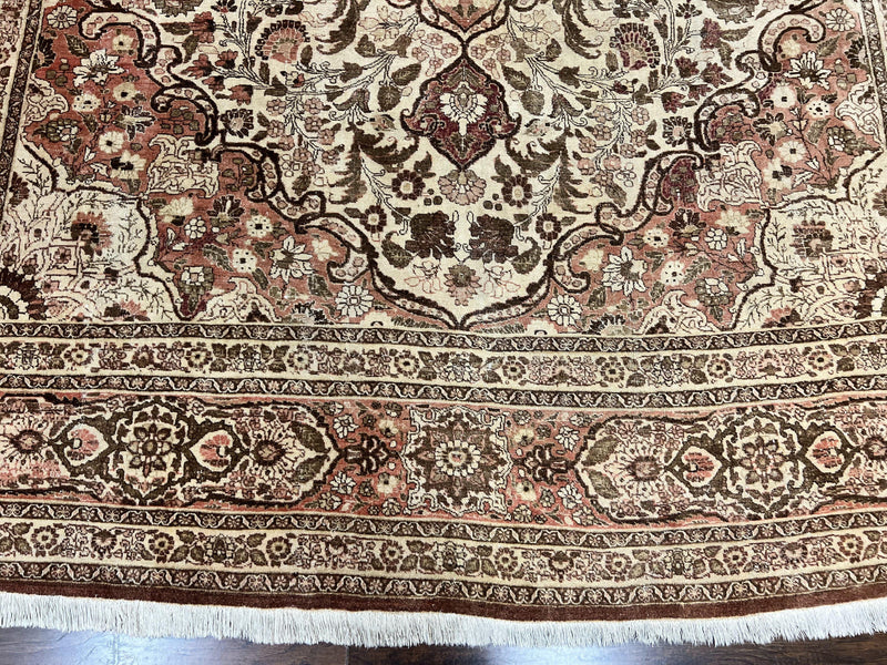 Antique Persian Tabriz Rug 10x12, Wool Hand Knotted Oriental Carpet, Beige Light Red, Floral Medallion by Jewel Rugs