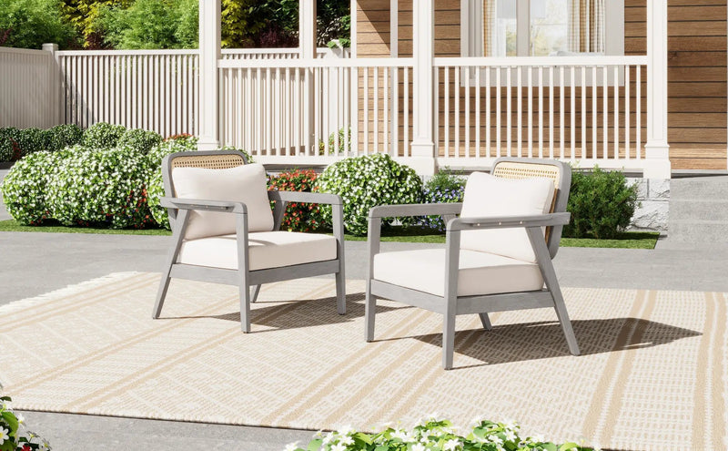 (Set of 2) Outdoor Acacia Wood Patio Club Chairs with Cushions by HouseOfZazla