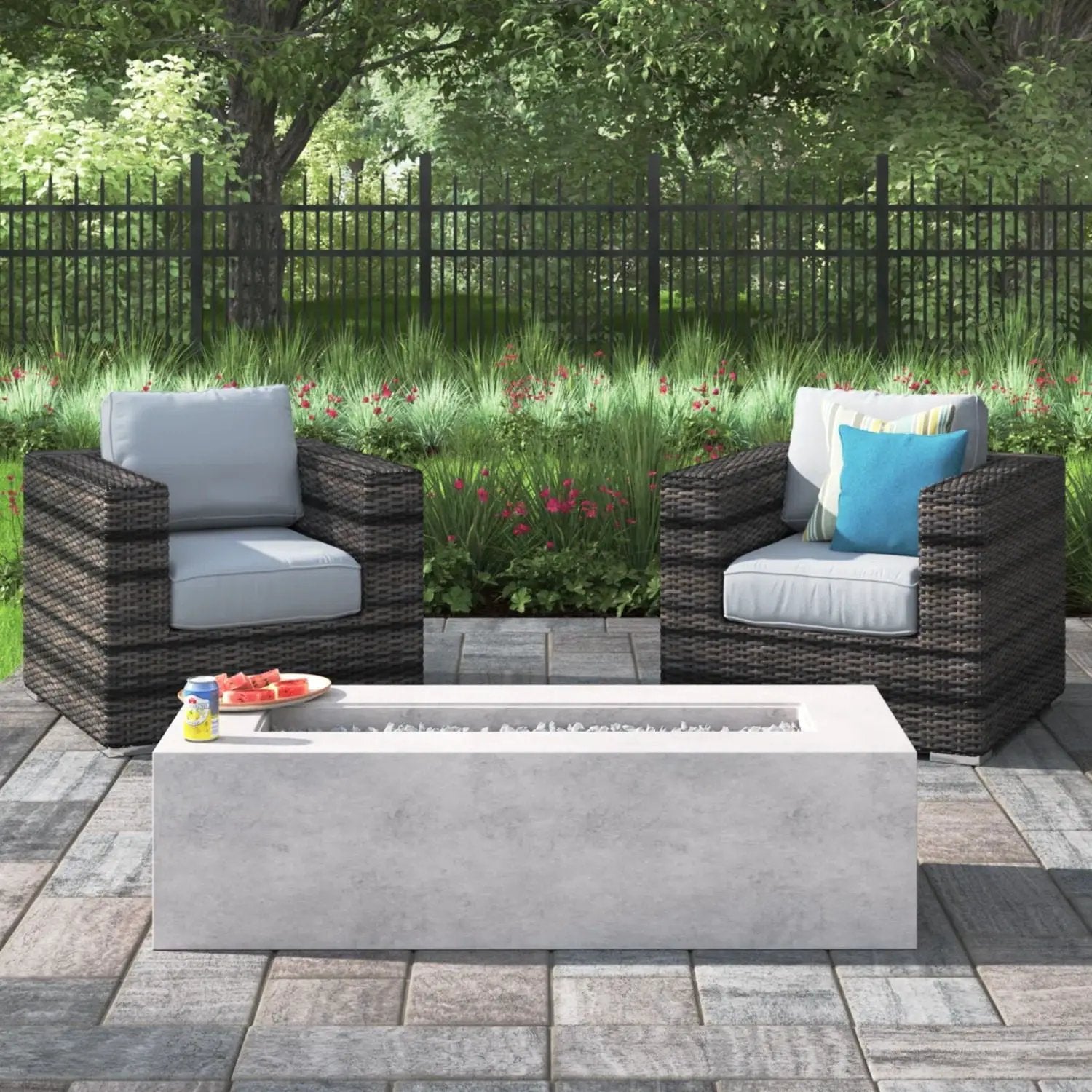 Outdoor Rattan Wicker Seating Set With Cushions 2 Person Patio Furniture - Espresso / Gray by HouseOfZazla