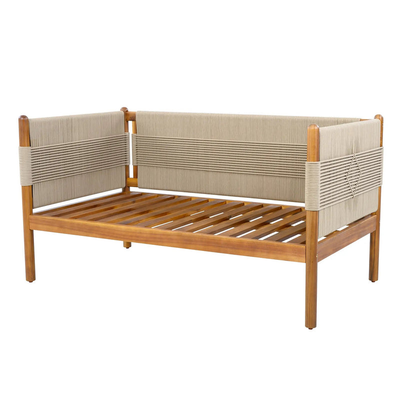 Outdoor Acacia Wood Loveseat with Diamond Rope Weave & Cushions, Teak Finish by HouseOfZazla