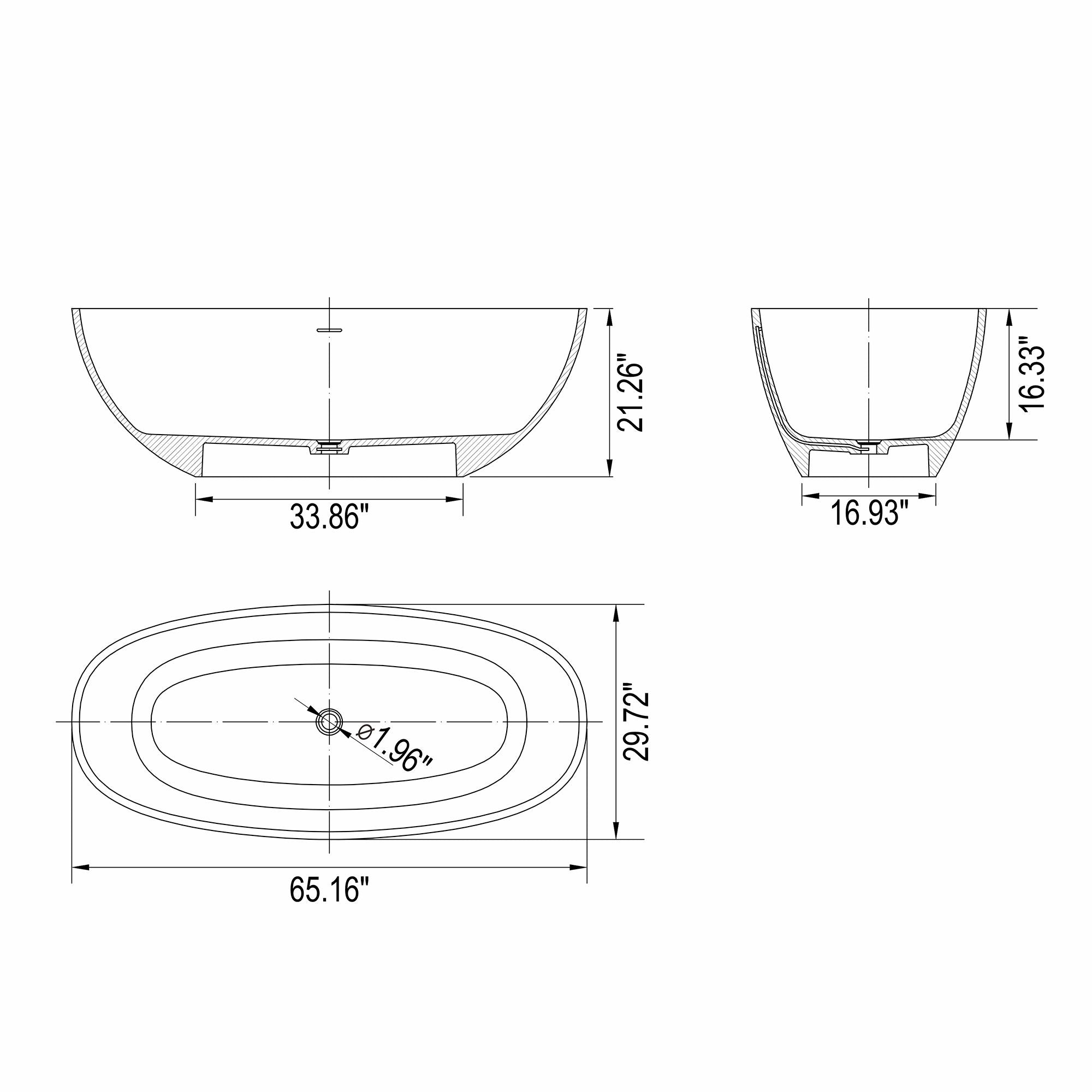 65.2" Freestanding Solid Surface Soaking Bathtub For Bathroom - Matte White by HouseOfZazla