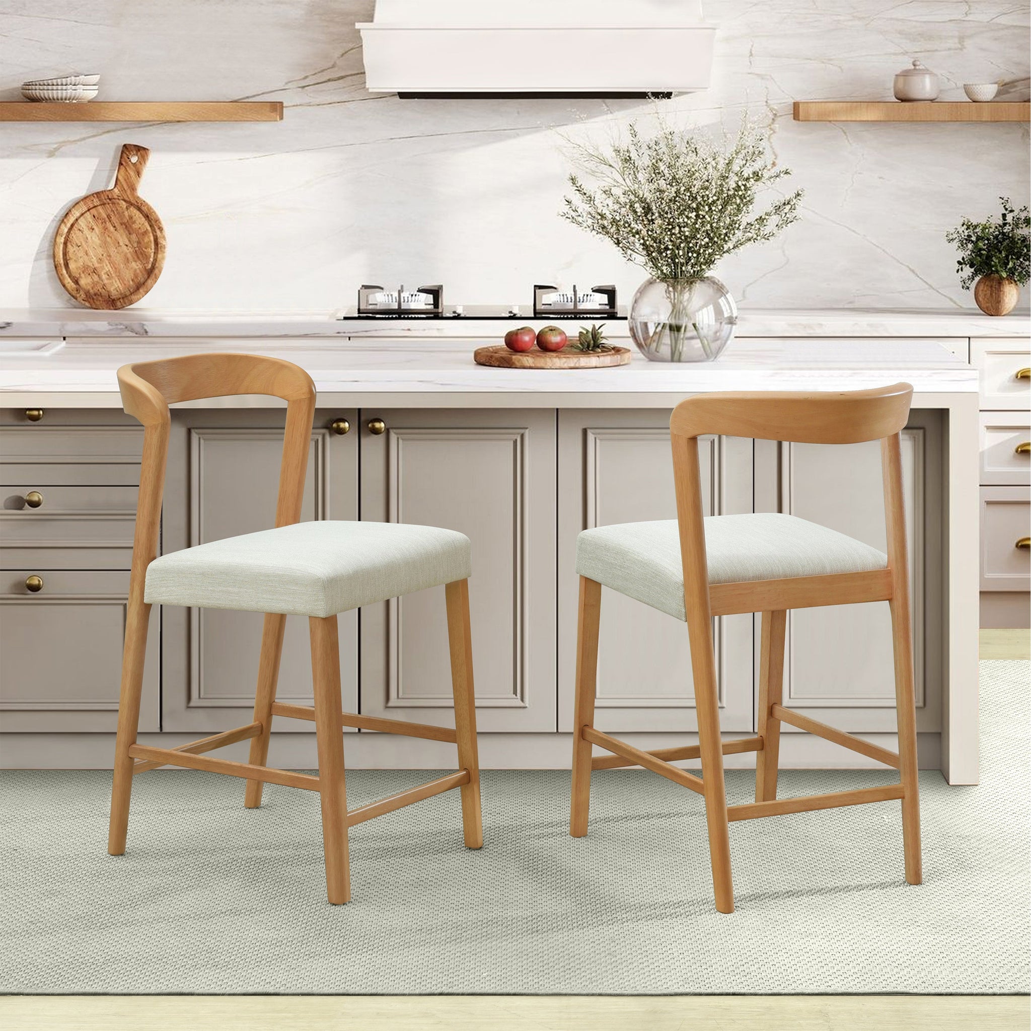 Solid Rubber Wood Counter Stools (Natural Oak + Beige) Set of 2 by HouseOfZazla