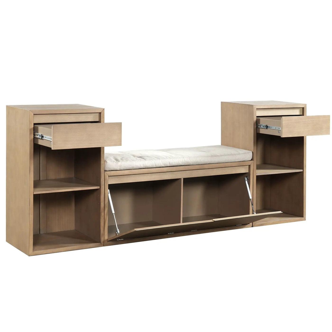 Entryway Storage Bench With Cushion, Drawers & Open Shelves by HouseOfZazla