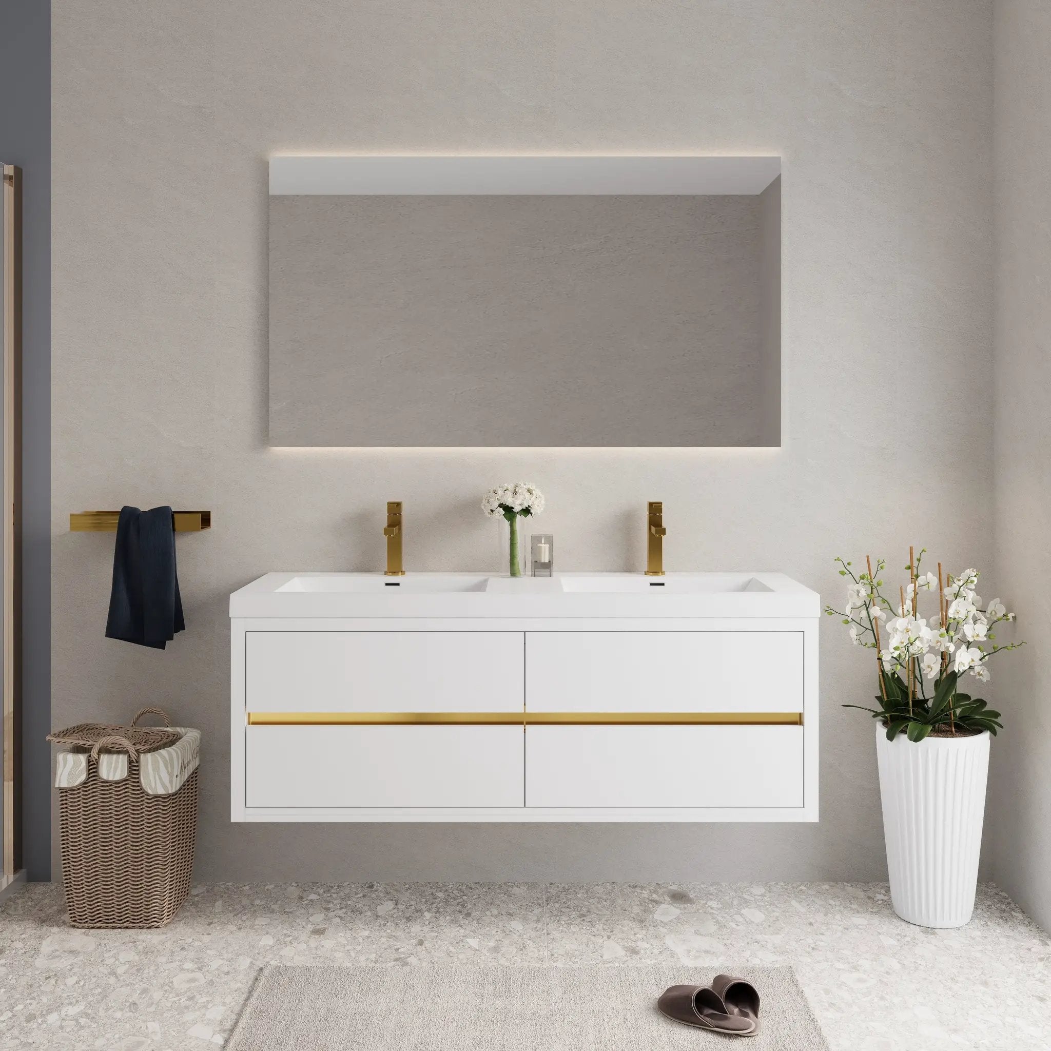 60" Wall-Mounted Bathroom Vanity with Sink, Floating Storage Cabinet by HouseOfZazla