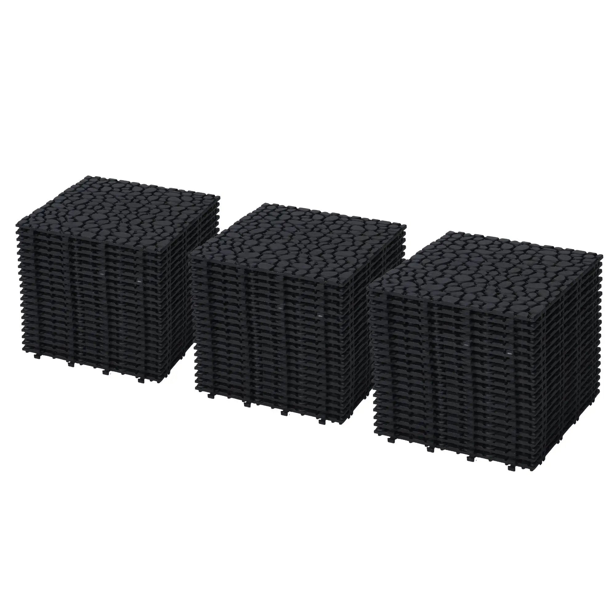 Interlocking Deck Tiles Plastic Waterproof Outdoor All Weather Anti-Slip Bathroom Shower Balcony Porch Strong Weight Capacity Upto 440 Lbs, Pebble Stone Pattern by HouseOfZazla