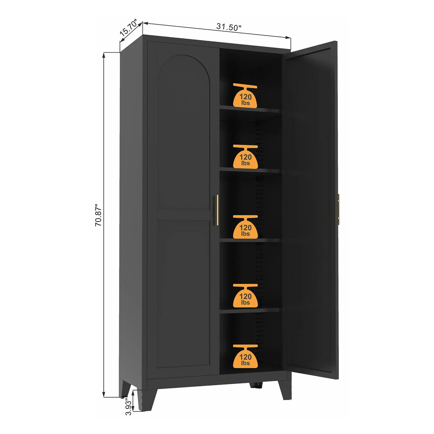 Shapely Doors Cabinet, Metal Storage Cabinet With Doors And Adjustable Shelves by Unique Piece Furniture