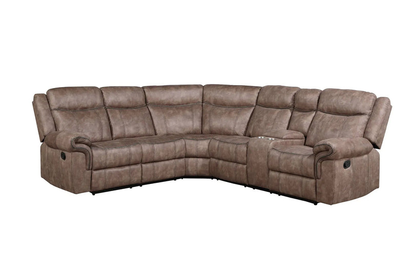 Dollum - Two Tone Nubuck Manual Recliner Sectional Sofa With USB Port Cupholder Console by Unique Piece Furniture