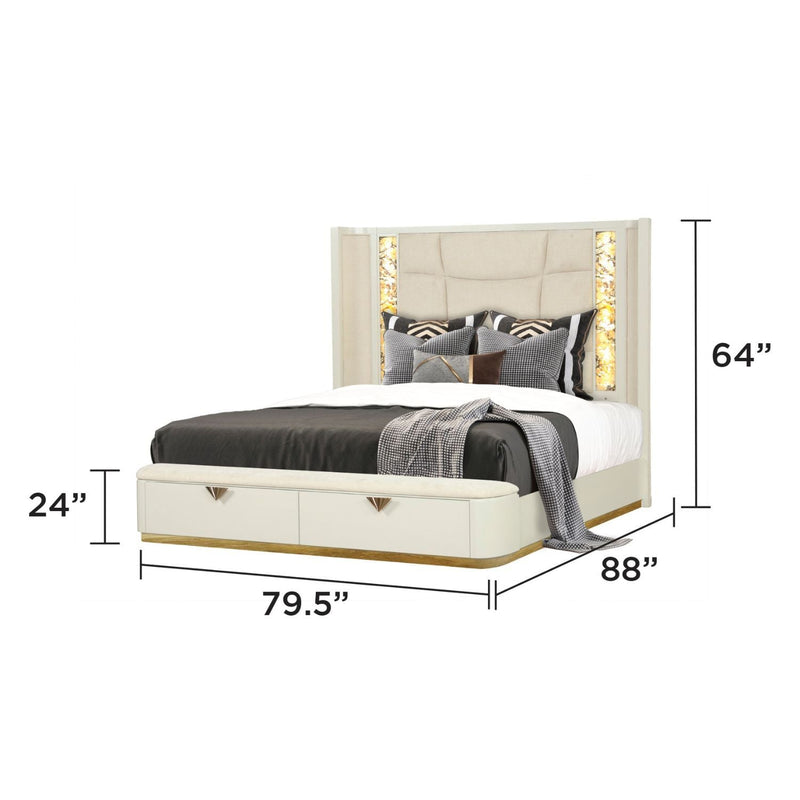 La Pierre - King Bed With Storage Drawers And LED Headboard - Beige by HouseOfZazla