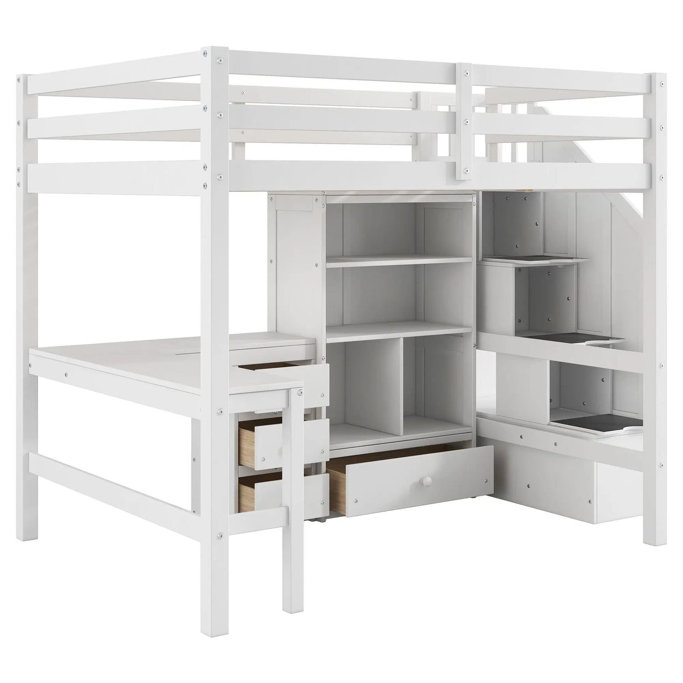Loft Bed & L Shaped Desk, Drawers, Cabinet, And Storage Staircase by Unique Piece Furniture