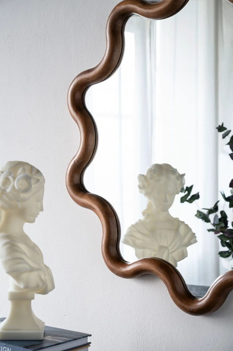 Wooden Accent Mirror With Unique Frame, Wall Mirror For Living Room Bedroom Entryway - Brown by Unique Piece Furniture