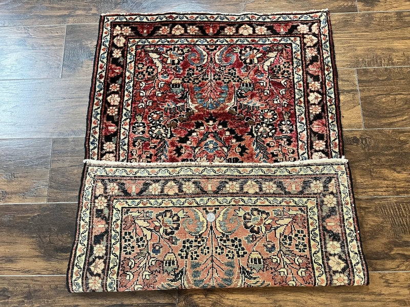Small Antique Persian Rug 2.6 x 4, Red Floral Handmade 1920s Wool Rug, Persian Hamadan Lilian Rug by Jewel Rugs