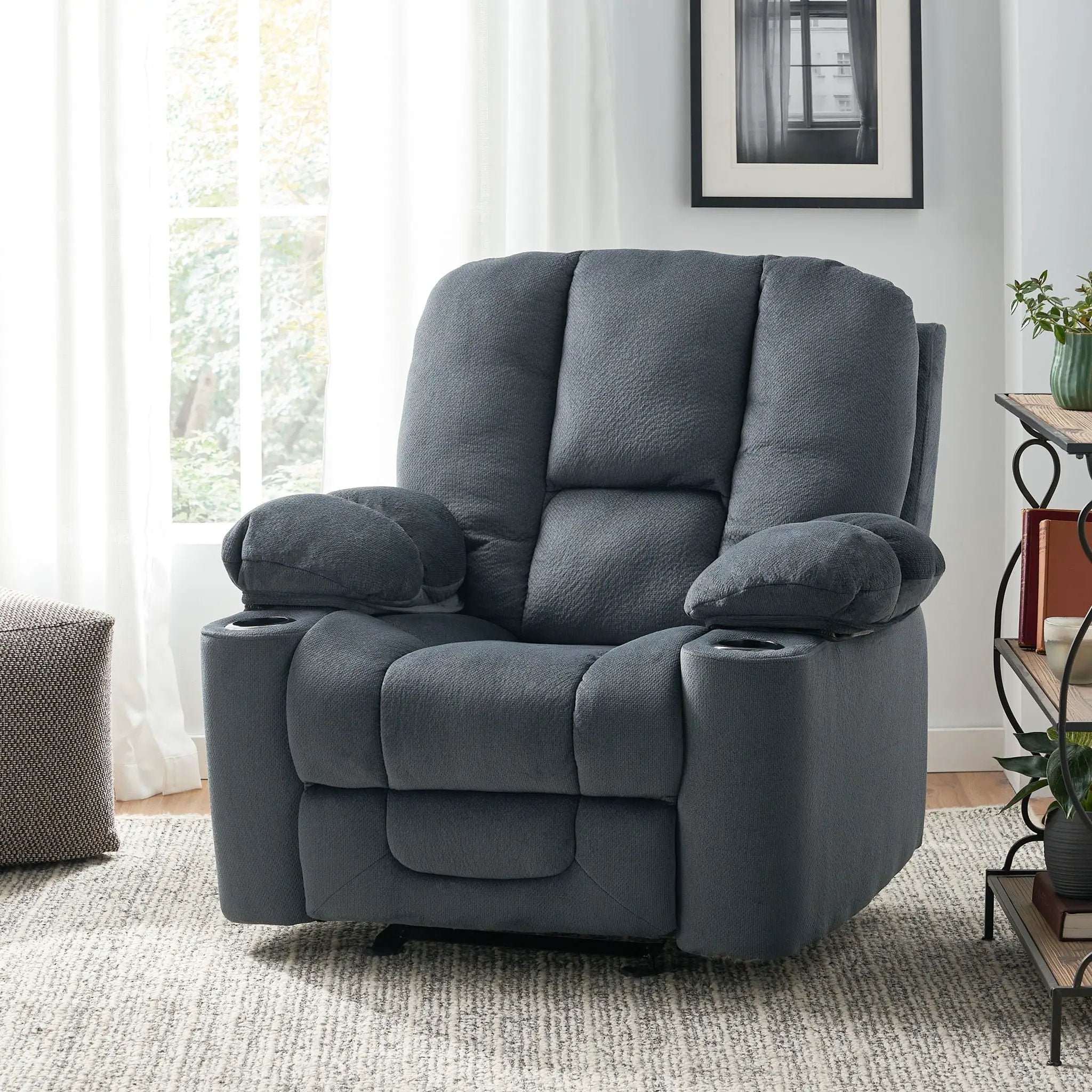Luxurious Manual Recliner Chair With Skin-Friendly Fabric And Dual Cup Holders by Unique Piece Furniture