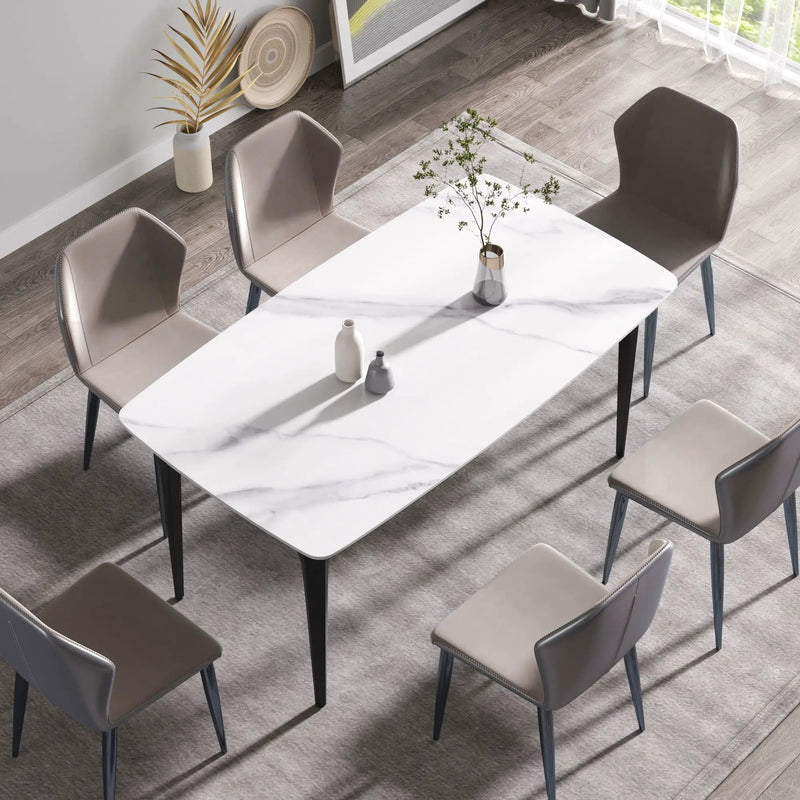 63" Modern Artificial Stone White Curved Black Metal Leg Dining Table, 6 People - White by HouseOfZazla