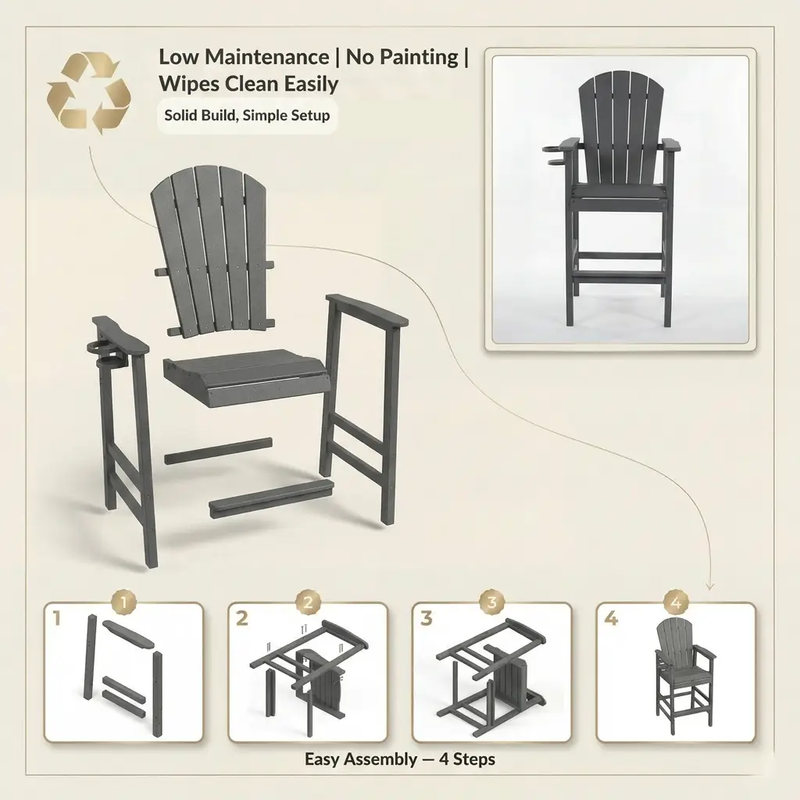 HDPE Bar Height Adirondack Chair with Cup Holder - Gray by HouseOfZazla