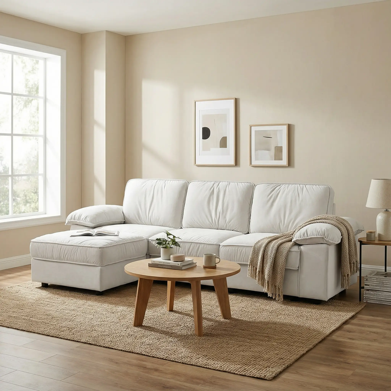 Modern L-Shaped Sectional Sofa with Ottoman - 105.5 Inch by HouseOfZazla