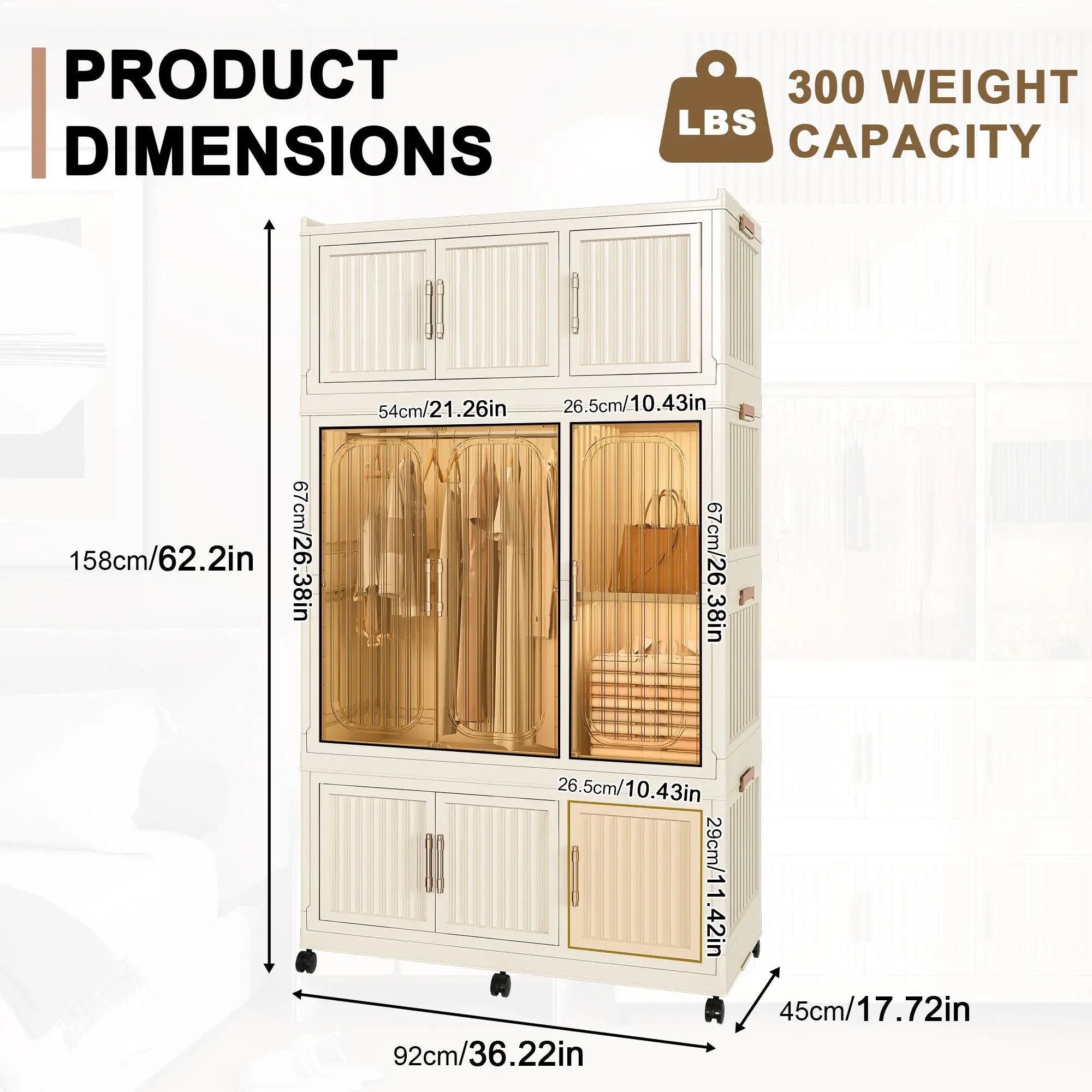 Portable Wardrobe Closet Storage Organizer With 9 Magnetic Doors - Cream White by Unique Piece Furniture