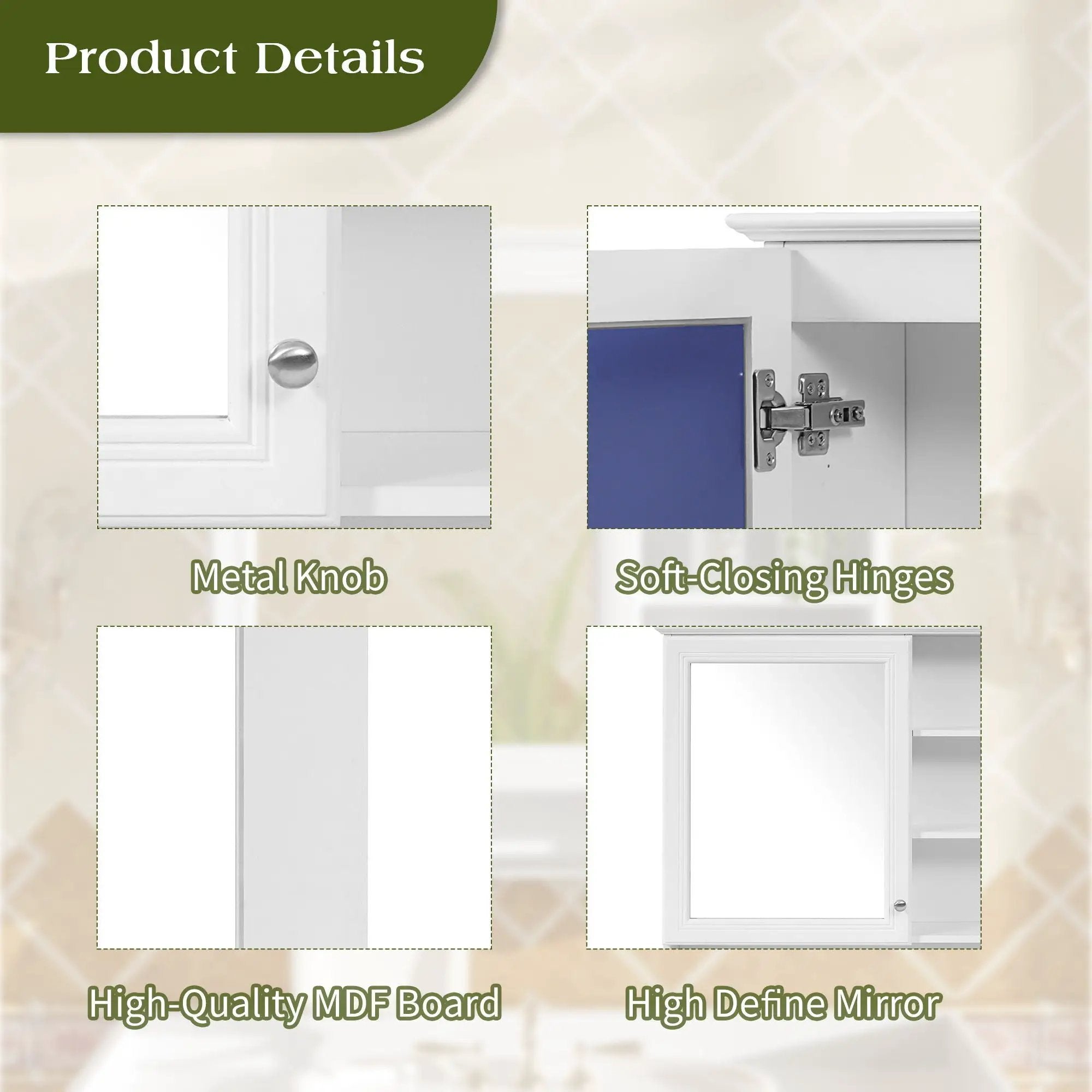 Wall Mount 2 In 1 Mirror Cabinet With Adjustable Shelf, Soft-Closing Hinges by Unique Piece Furniture