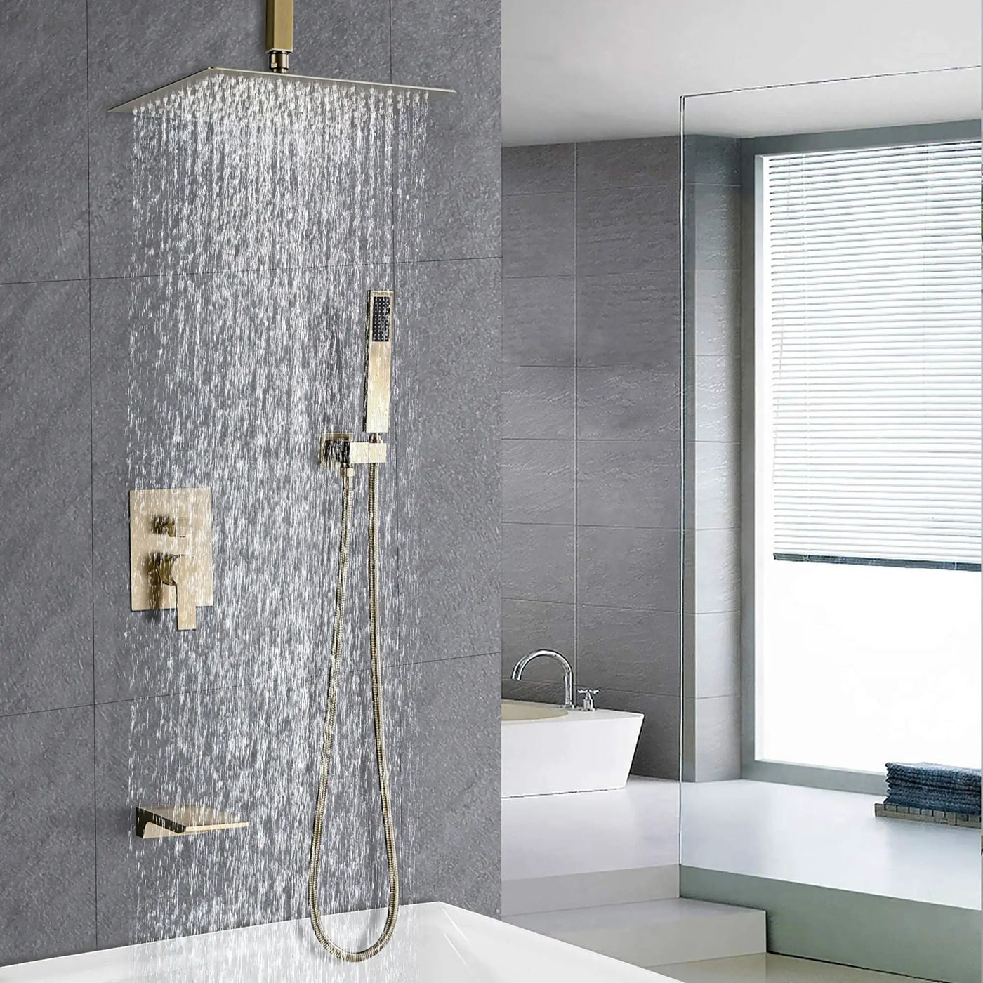 Contemporary Shower System With 12" Rainfall Head And Handheld Spray, Wall Mounted by HouseOfZazla