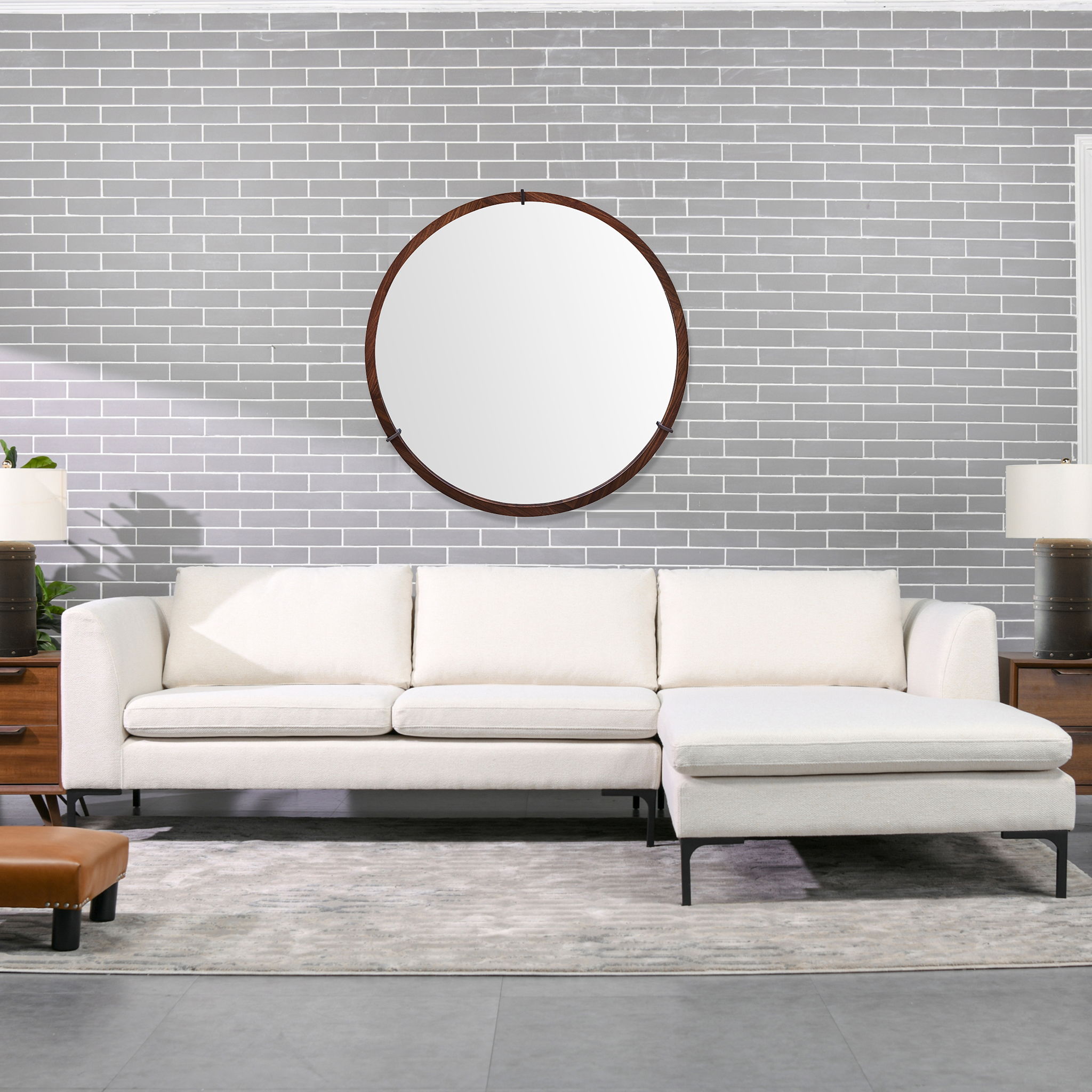 Hausen - Mid-Century Modern Round Accent Wall Mirror - Brown Walnut by HouseOfZazla