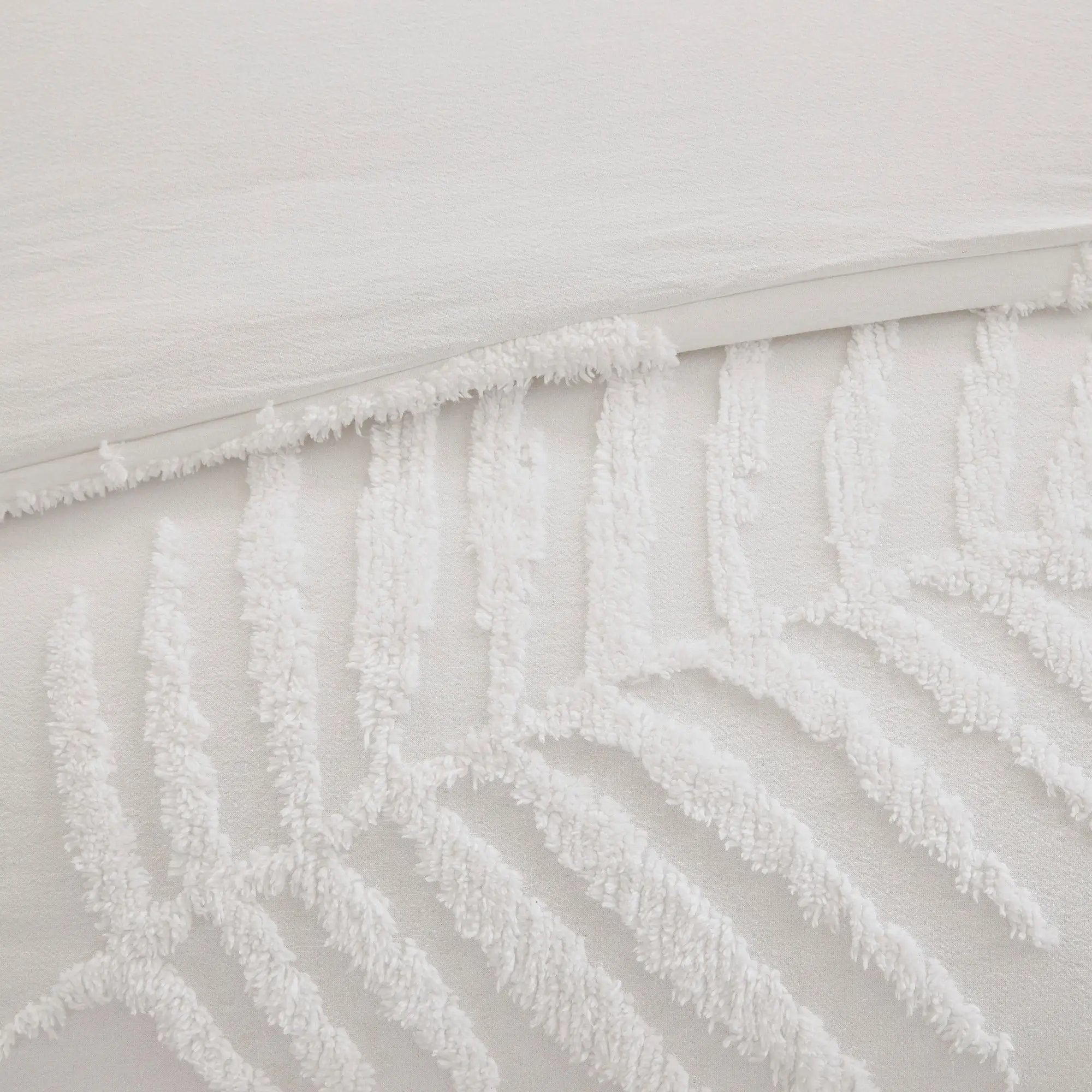 3 Piece Tufted Cotton Chenille Palm Comforter Set Off-White Full/Queen by HouseOfZazla