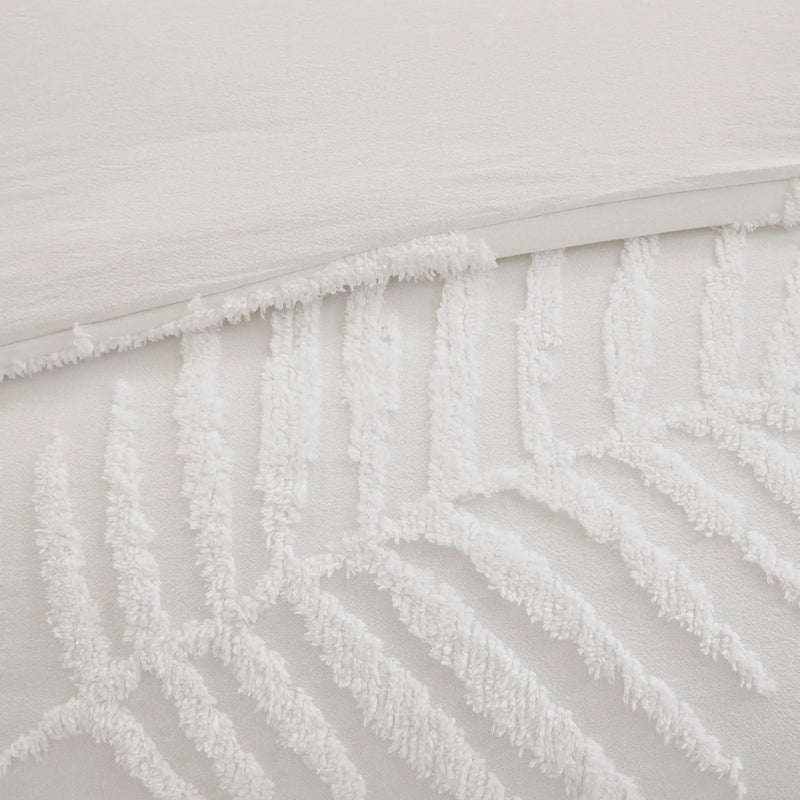 3 Piece Tufted Cotton Chenille Palm Comforter Set Off-White Full/Queen by HouseOfZazla