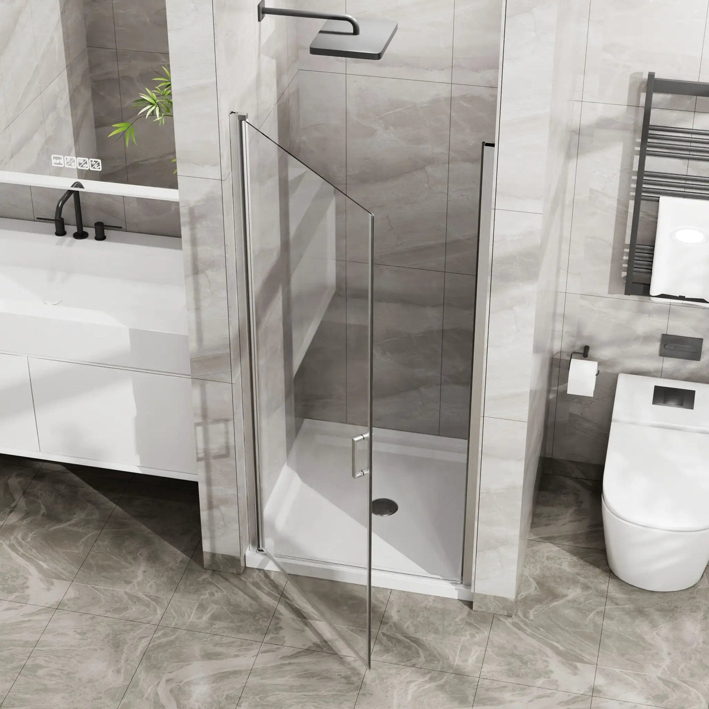Pivot Shower Door, Tempered Glass, Semi Frameless by HouseOfZazla