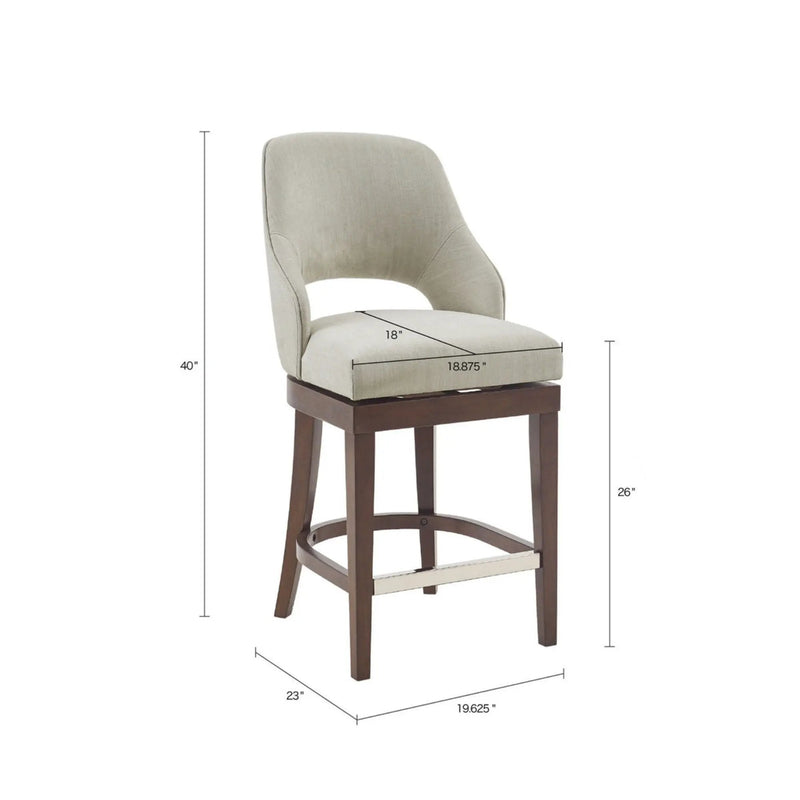 Counter Stool With Swivel Seat, Upholstery And Solid Wood Legs - Cream by HouseOfZazla
