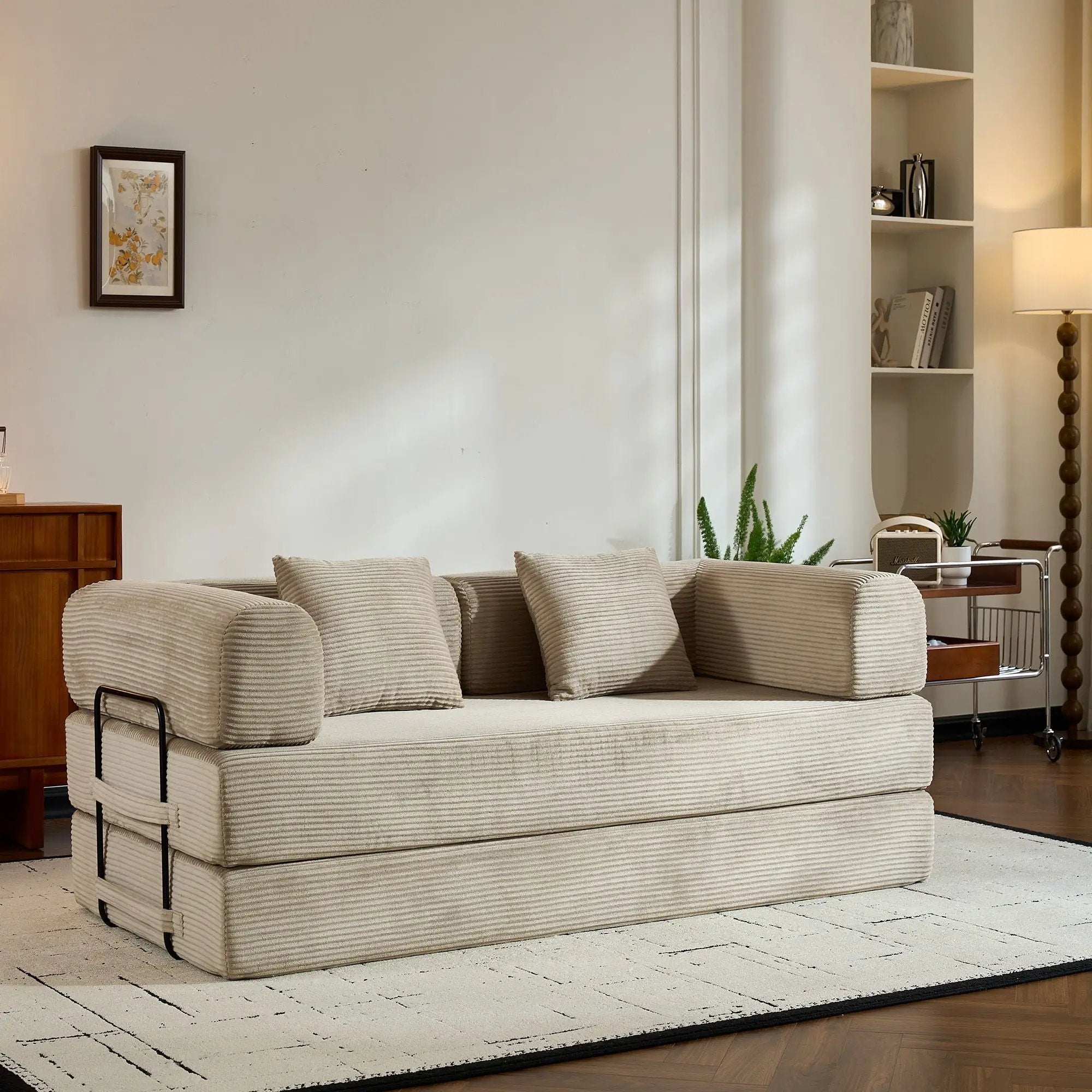 Convertible Sleeper Sofa Bed With Cylindrical Pillow, With Fixed Shape Frame by Unique Piece Furniture