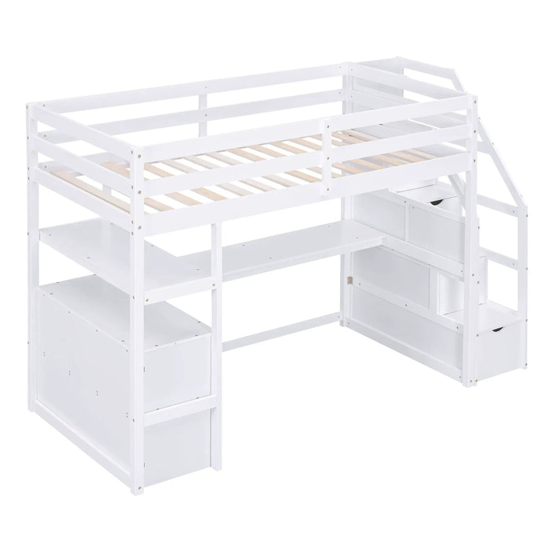 Loft Bed With Desk, Shelves, 2 Drawers, Storage Staircase by HouseOfZazla