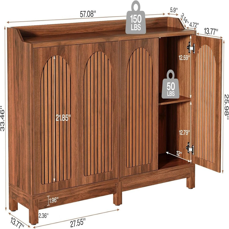Sideboard Buffet Cabinet With 4 Doors & Shelves, Credenza Table For Dining Room - Brown by HouseOfZazla